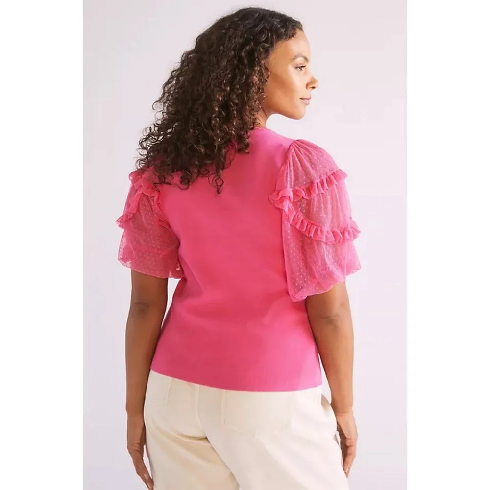 💗 NEW Anthropologie Pink Maeve Ruffled Top 2X - Picture 6 of 6